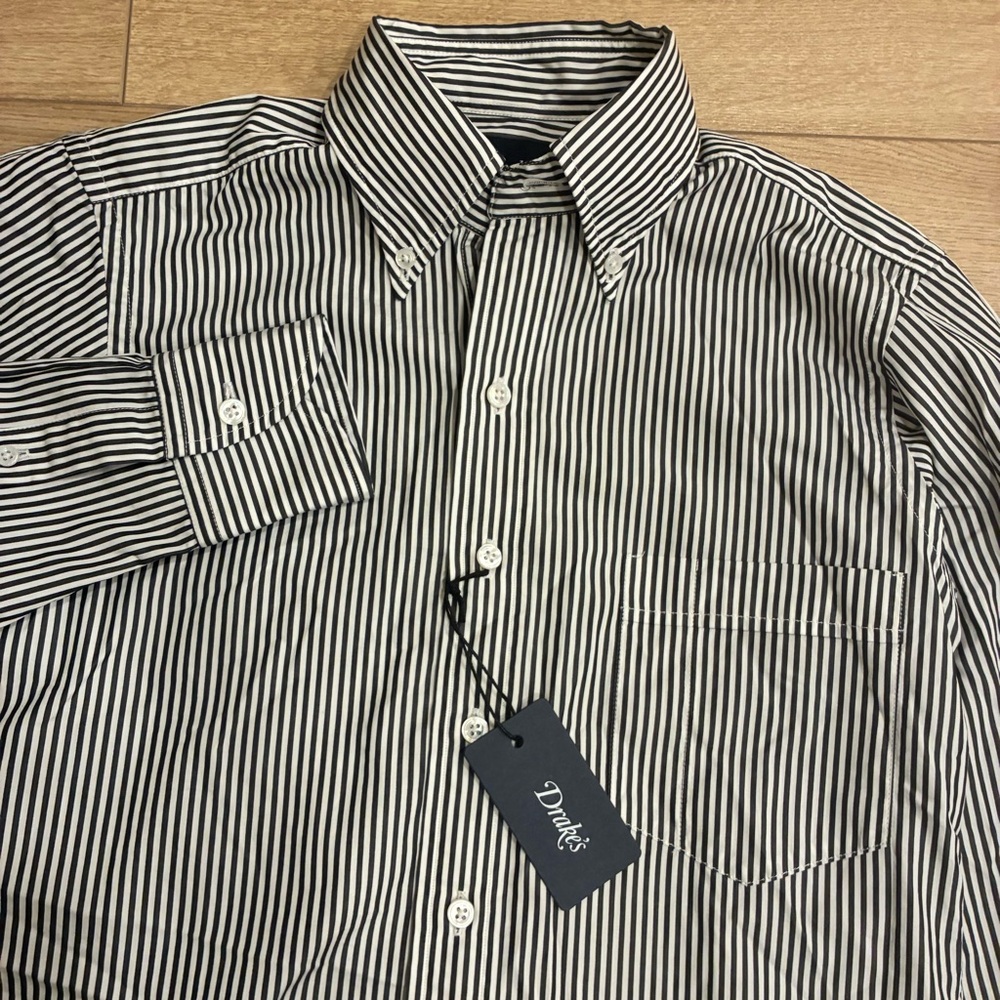 NWT Drake’s Stripe Button Down Poplin Shirt Dark Brown Perennial Size 14.5
